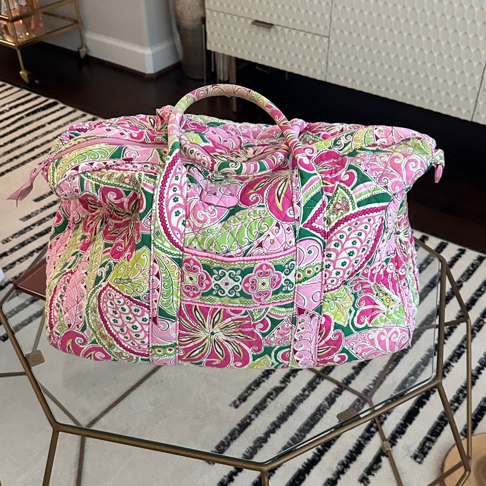 Vera Bradley Pink/Green Paisley Weekender(matching garment & duffle for sale)